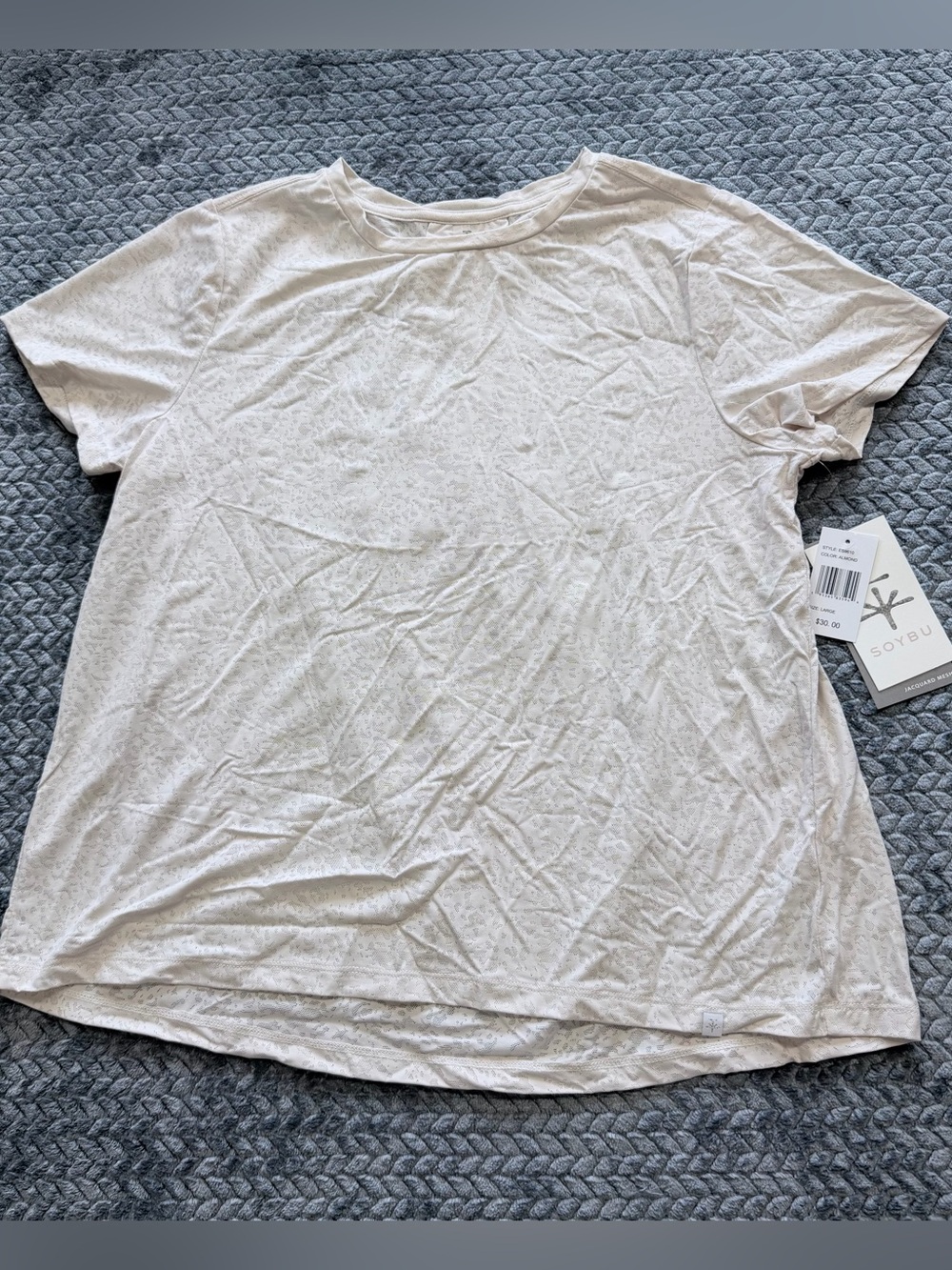Soybu Jacquard Mesh Performance Tee in Almond Size Large NWT